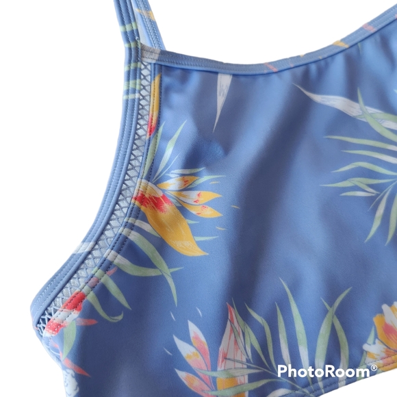 Roxy NWOT Girls Make Waves, Move Mountains Blue Floral Bralette Bikini Top 8-10 - Picture 7 of 10